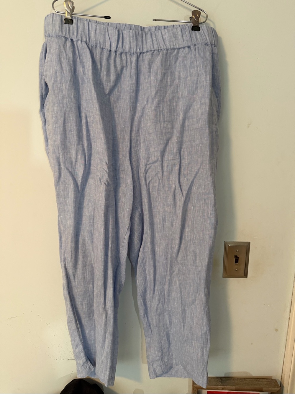 Talbots Haven Well Within 100% Linen Pull On Pants Light Blue XL NWOT